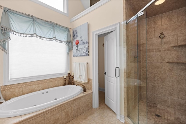 604 Lenna Ln, Dalton, GA 30720 - full bathroom featuring a whirlpool tub, a stall shower, and tile patterned floors