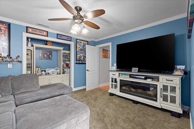 604 Lenna Ln, Dalton, GA 30720 - carpeted living area with ceiling fan, ornamental molding, and baseboards