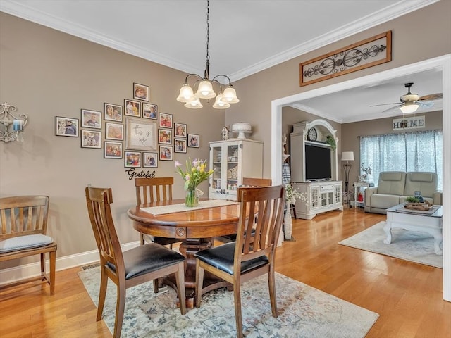 1501 Augusta Dr Unit 1, Dalton, GA 30721 - dining area featuring ornamental molding, light wood-style floors, a ceiling fan, a chandelier, and baseboards