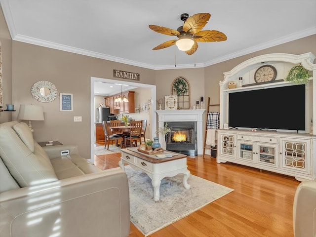 1501 Augusta Dr Unit 1, Dalton, GA 30721 - living room featuring light wood-type flooring, a ceiling fan, crown molding, and a glass covered fireplace