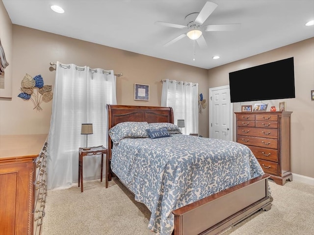 1501 Augusta Dr Unit 1, Dalton, GA 30721 - bedroom featuring light carpet, recessed lighting, a ceiling fan, a closet, and baseboards