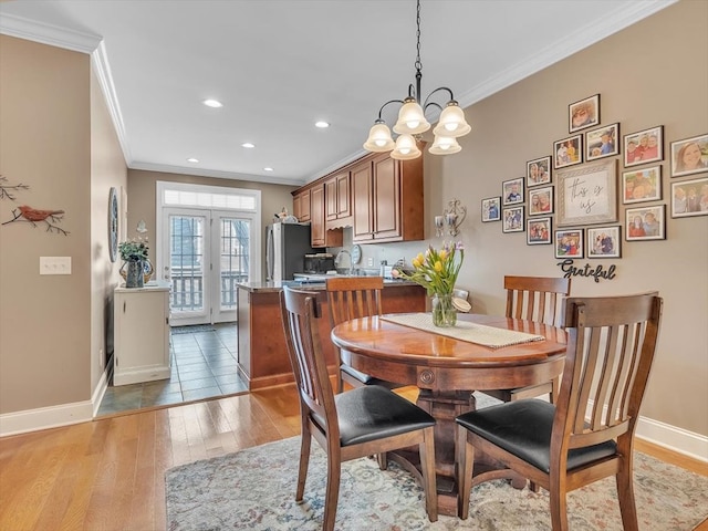 1501 Augusta Dr Unit 1, Dalton, GA 30721 - dining room featuring ornamental molding, baseboards, light wood-type flooring, a chandelier, and recessed lighting