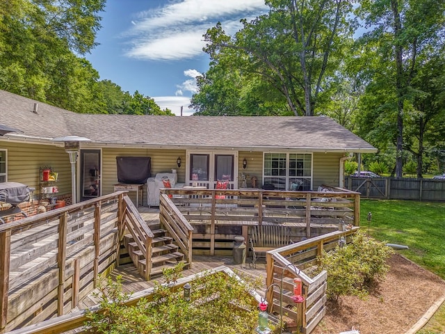 201 Tibbs Rd, Dalton, GA 30720 - ranch-style home featuring a shingled roof and a deck