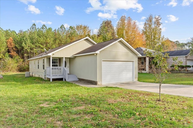 ranch-style house with a garage and a front yard