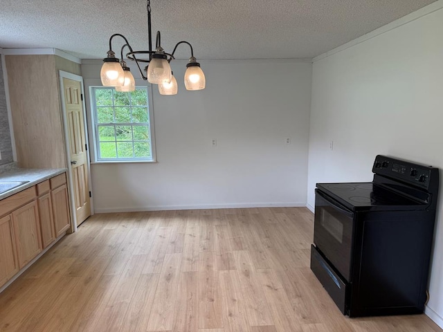 104 Riverview Dr, Dalton, GA 30721 - unfurnished dining area with ornamental molding, a chandelier, a textured ceiling, light wood finished floors, and baseboards
