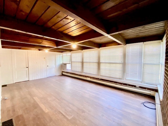 503 Williamsburg Dr, Dalton, GA 30720 - interior space with wood ceiling, beamed ceiling, wood finished floors, and baseboard heating