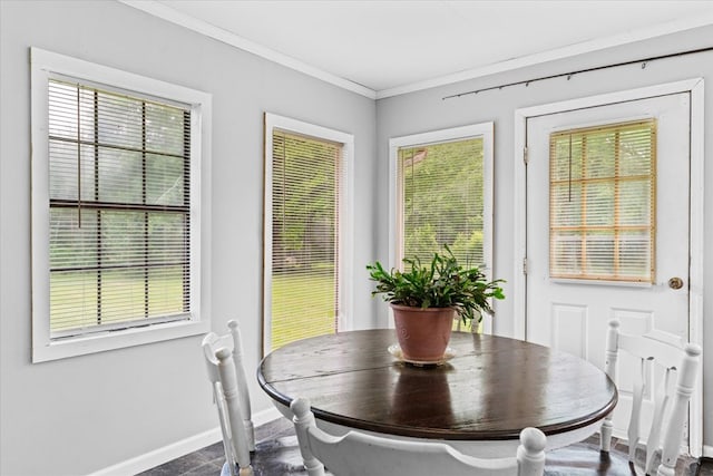 dining space with crown molding and a wealth of natural light