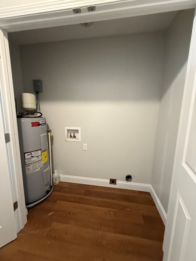2305 Epperson Dr, Dalton, GA 30721 - washroom with electric water heater, hookup for a washing machine, and dark wood finished floors