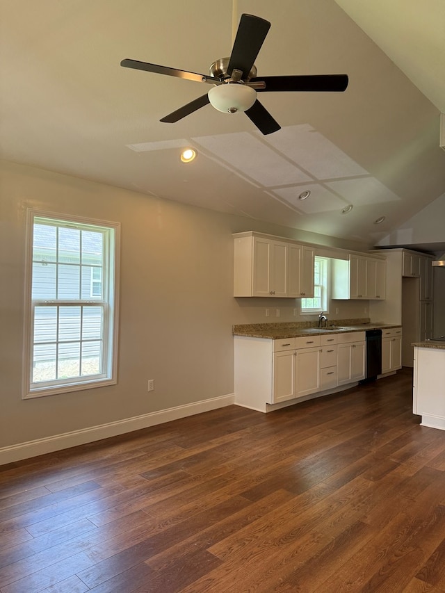 2305 Epperson Dr, Dalton, GA 30721 - kitchen featuring black dishwasher, plenty of natural light, white cabinets, dark wood-style flooring, and recessed lighting