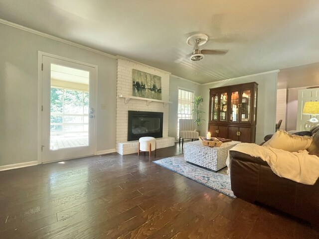 1229 Valencia Dr, Dalton, GA 30720 - living room featuring hardwood / wood-style floors, ceiling fan, ornamental molding, and a fireplace