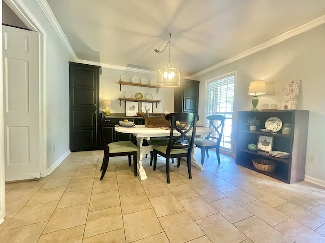 1229 Valencia Dr, Dalton, GA 30720 - dining area featuring ornamental molding, light tile patterned floors, and a chandelier