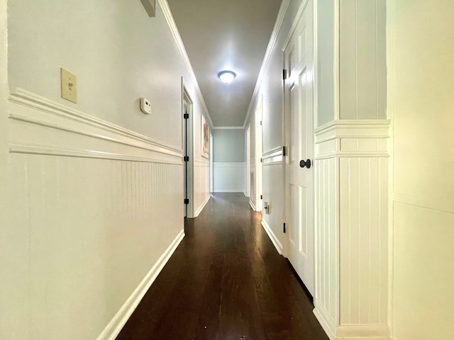 1229 Valencia Dr, Dalton, GA 30720 - hall featuring a decorative wall, dark wood-style floors, wainscoting, and crown molding
