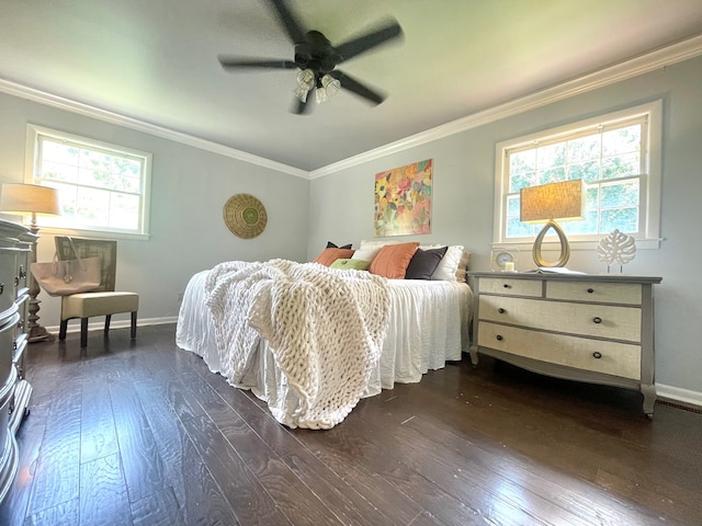 1229 Valencia Dr, Dalton, GA 30720 - bedroom with dark wood-type flooring, multiple windows, crown molding, and ceiling fan