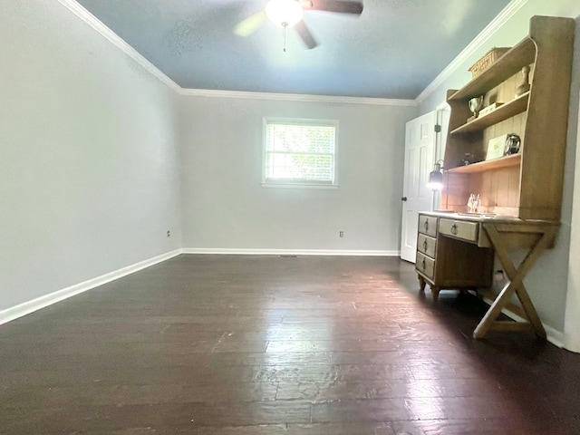 1229 Valencia Dr, Dalton, GA 30720 - spare room with ceiling fan, dark wood finished floors, crown molding, and a desk