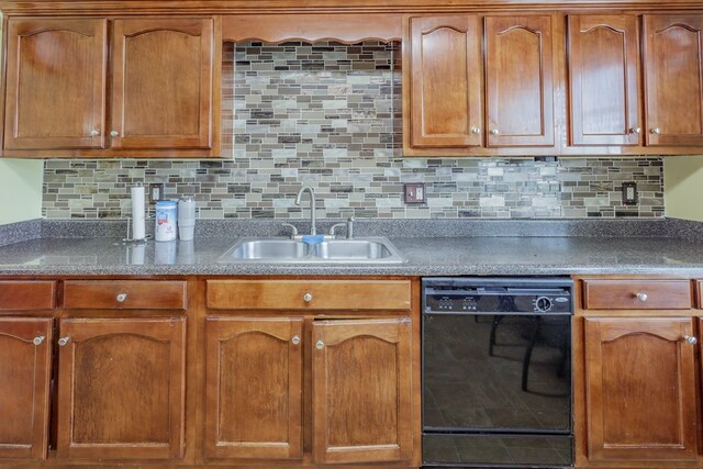 128 Andasol Way, Dalton, GA 30720 - kitchen with a sink, tasteful backsplash, brown cabinets, and dishwasher