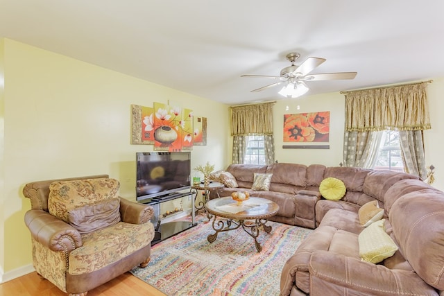 128 Andasol Way, Dalton, GA 30720 - living area featuring a wealth of natural light, wood finished floors, ceiling fan, and baseboards