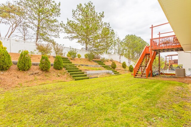 128 Andasol Way, Dalton, GA 30720 - view of yard featuring stairs, fence, and central AC