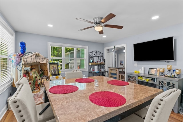 1369 Lida St, Dalton, GA 30721 - dining space featuring a ceiling fan, recessed lighting, and wood finished floors