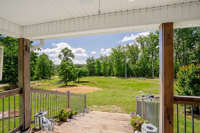 2163 Red Leaf Ln, Soddy Daisy, TN 37379 - wooden deck featuring a yard and view of wooded area