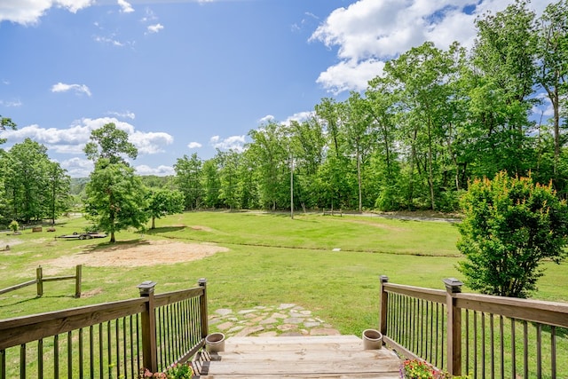2163 Red Leaf Ln, Soddy Daisy, TN 37379 - view of green lawn with a wooden deck