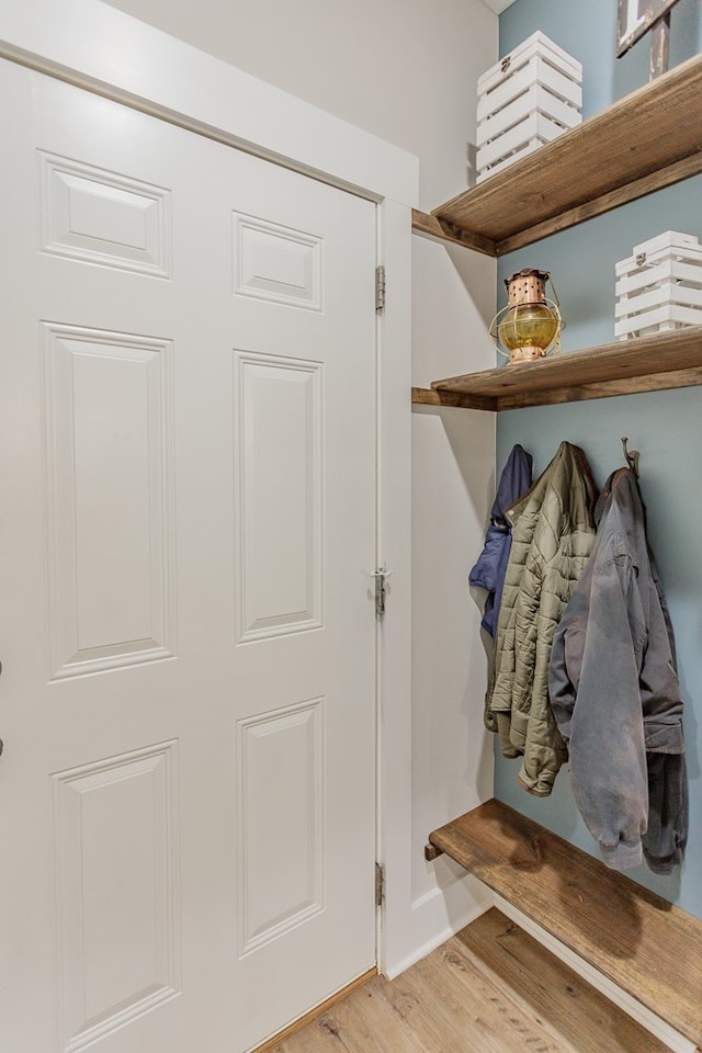 mudroom featuring light hardwood / wood-style flooring