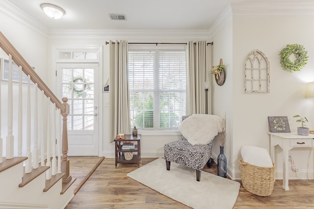 1951 Oxford Ct Unit 10, Dalton, GA 30720 - sitting room featuring stairway, wood finished floors, ornamental molding, and baseboards