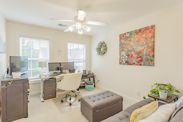 1951 Oxford Ct Unit 10, Dalton, GA 30720 - home office with a ceiling fan, light colored carpet, and baseboards