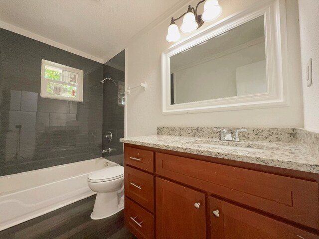 42 Travis Rd, Rossville, GA 30741 - full bath featuring toilet, wood finished floors, shower / washtub combination, vanity, and crown molding