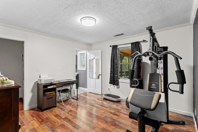 5120 Cleveland Hwy, Cohutta, GA 30710 - exercise area with ornamental molding, wood finished floors, and a textured ceiling