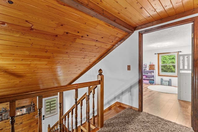 5120 Cleveland Hwy, Cohutta, GA 30710 - staircase with wood ceiling, vaulted ceiling, and wood finished floors