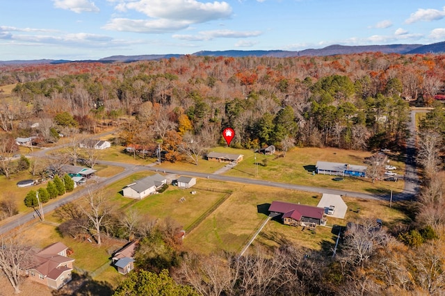 drone / aerial view featuring a mountain view