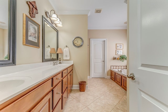 1909 Keystone Way, Dalton, GA 30720 - bathroom featuring ornamental molding, double vanity, tile patterned floors, and a bath