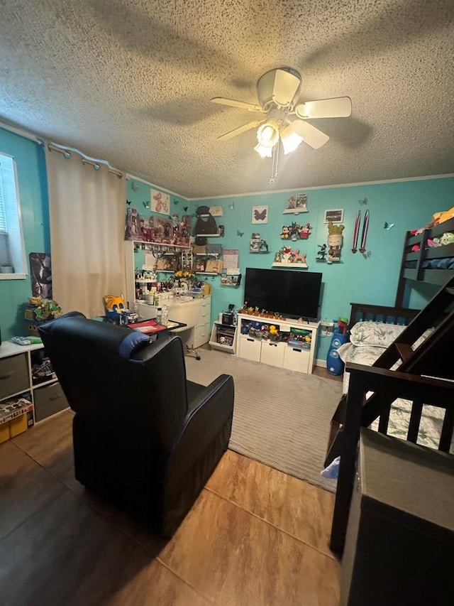 116 Butterfield Dr, Dalton, GA 30721 - living room with a ceiling fan, a textured ceiling, and wood finished floors