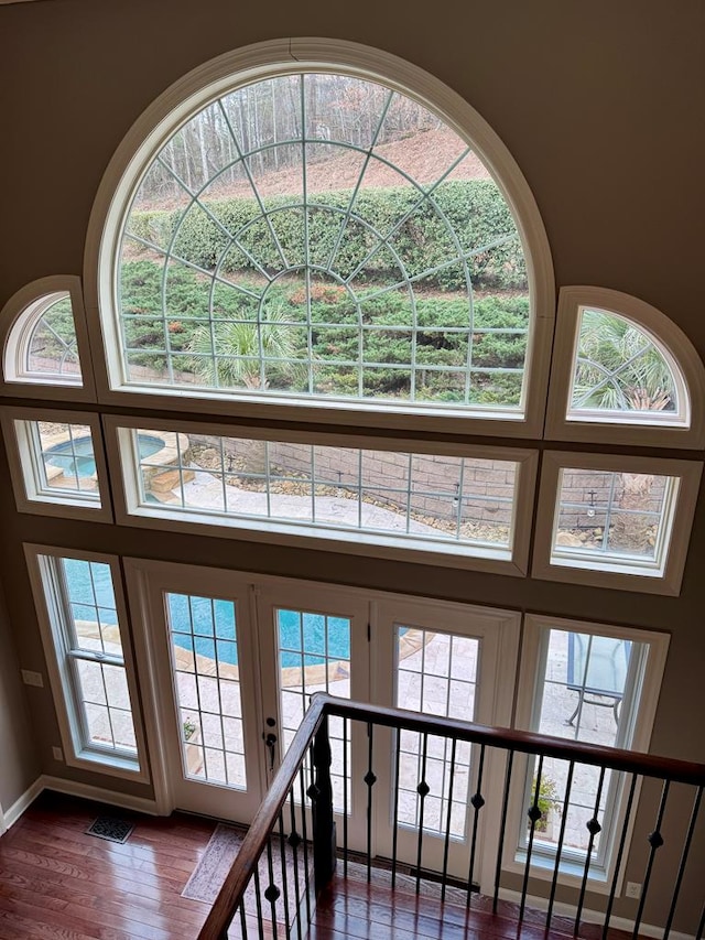 entryway featuring dark hardwood / wood-style flooring and a high ceiling