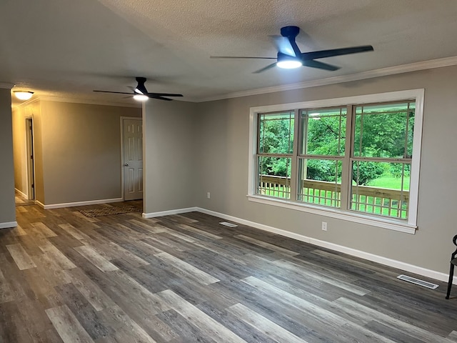 830 Chattanooga Rd, Cohutta, GA 30710 - empty room featuring a ceiling fan, dark wood-style flooring, a textured ceiling, and crown molding