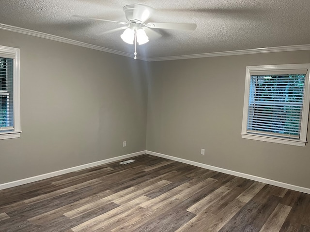 830 Chattanooga Rd, Cohutta, GA 30710 - empty room with dark wood finished floors, a textured ceiling, ceiling fan, plenty of natural light, and crown molding