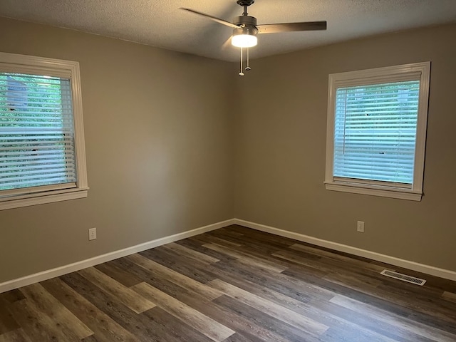 830 Chattanooga Rd, Cohutta, GA 30710 - spare room with a ceiling fan, healthy amount of natural light, dark wood-style floors, and a textured ceiling