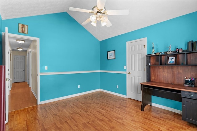 217 Valley Rd, Chatsworth, GA 30705 - home office with lofted ceiling, light wood-style flooring, and a ceiling fan