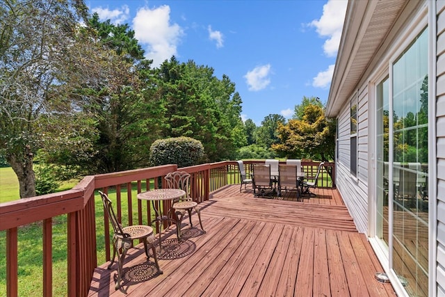 217 Valley Rd, Chatsworth, GA 30705 - wooden terrace featuring outdoor dining space and a lawn