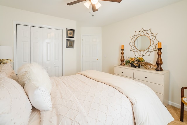 bedroom featuring a closet and ceiling fan