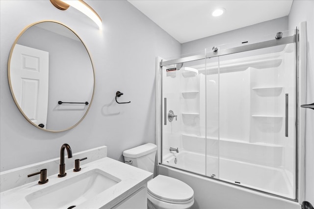 638 Pine Oaks Dr, Tunnel Hill, GA 30755 - bathroom featuring vanity, bath / shower combo with glass door, and recessed lighting