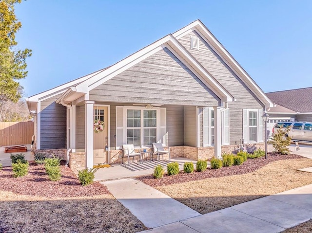 view of front of house featuring covered porch and ceiling fan