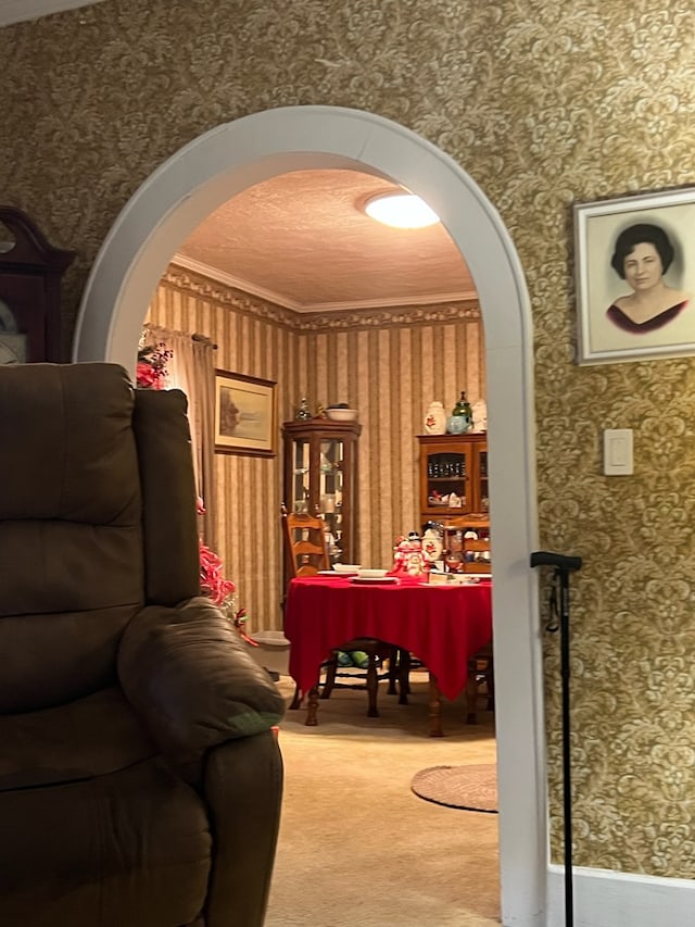 430 Lester Ave, Dalton, GA 30721 - wine room featuring wallpapered walls, arched walkways, and carpet