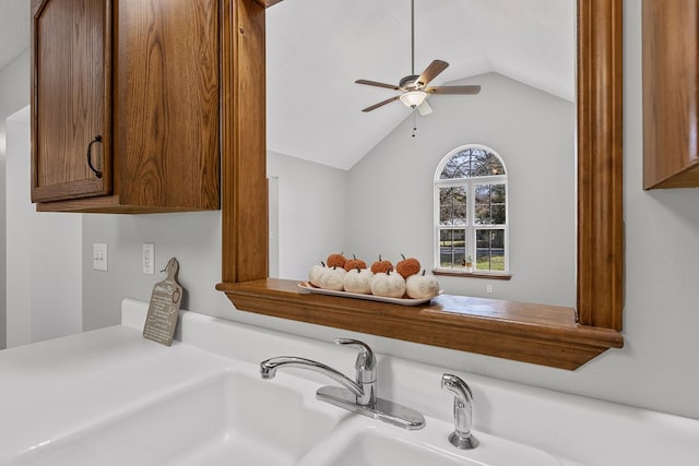 interior details with sink and ceiling fan