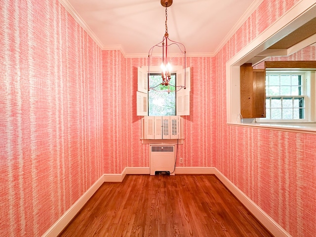 705 Greenwood Dr, Dalton, GA 30720 - empty room with baseboards, an inviting chandelier, wood finished floors, and wallpapered walls