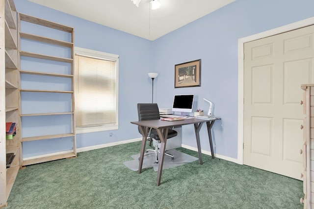 view of carpeted home office