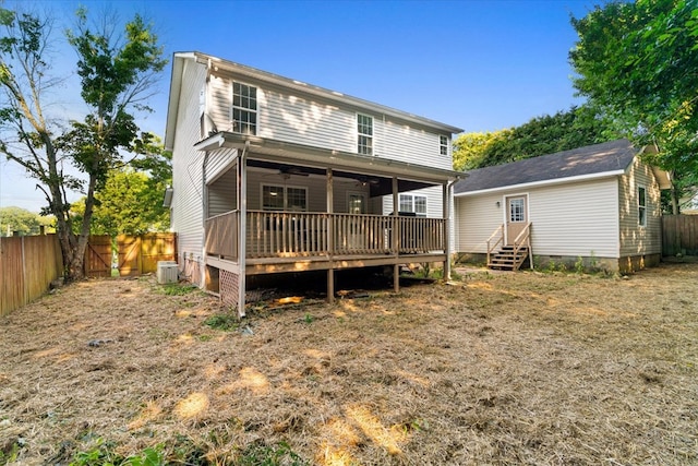 353 Diamond Way, Chatsworth, GA 30705 - rear view of property featuring a ceiling fan, a deck, a fenced backyard, and crawl space