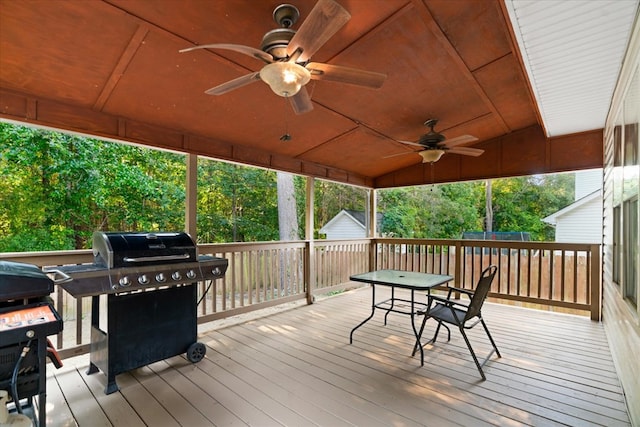 353 Diamond Way, Chatsworth, GA 30705 - deck featuring area for grilling, a ceiling fan, and outdoor dining area