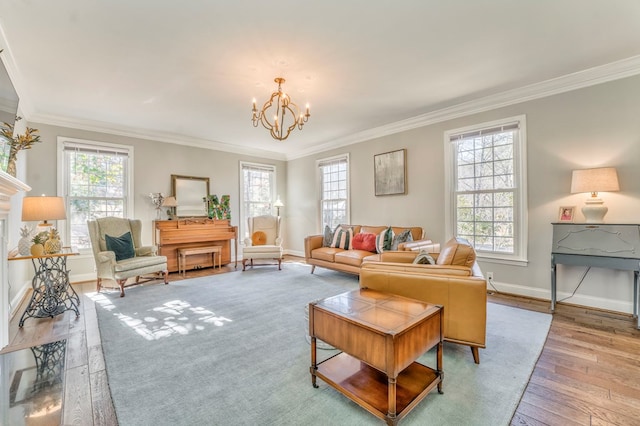 living room with a healthy amount of sunlight, a fireplace, and light hardwood / wood-style floors