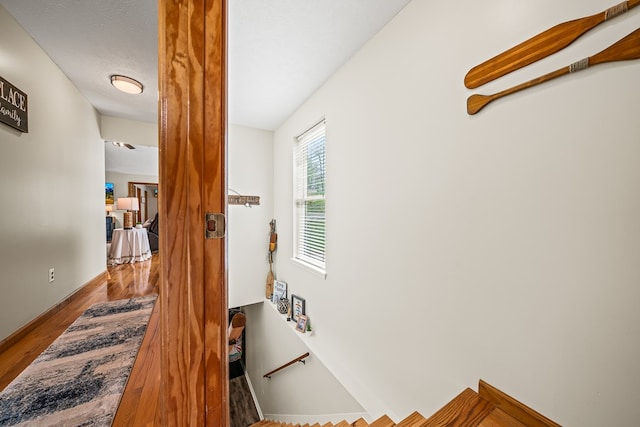 corridor featuring baseboards and wood finished floors